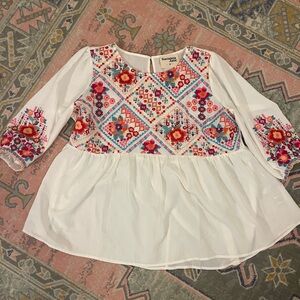 Savanna Jane pink and White Embroidered Boho Blouse